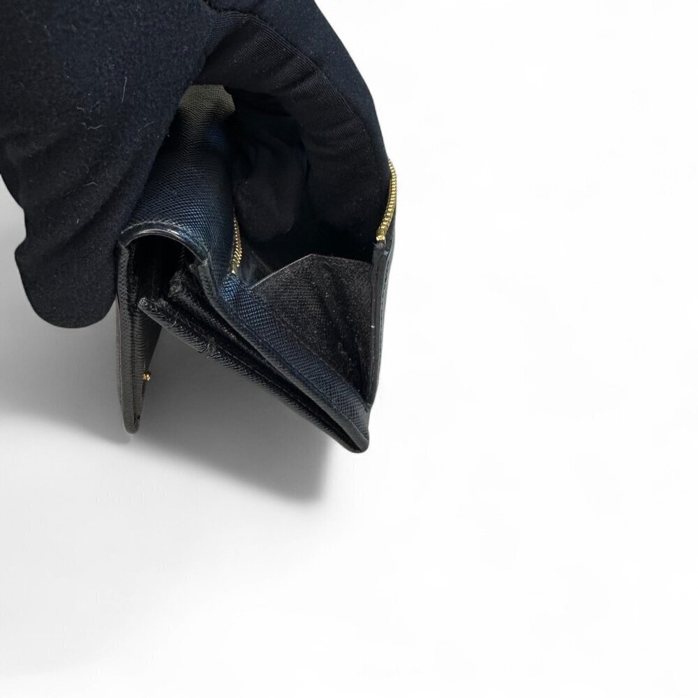 Prada Women's Long Saffiano Black Leather Bifold Ribbon Wallet - Picture 11 of 16